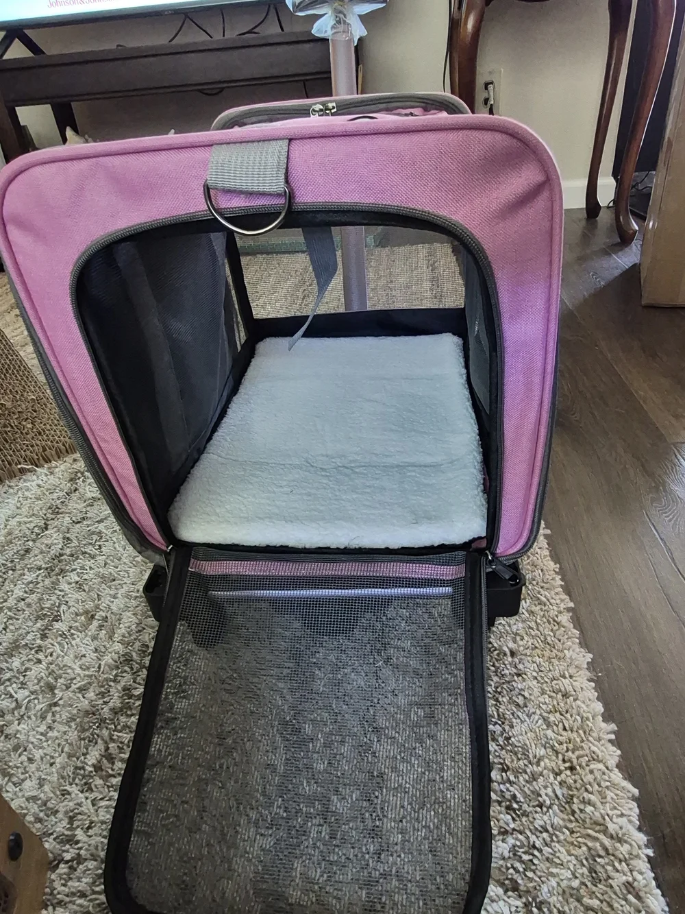 Pink Rolling Small Pet Carrier with Mesh Ventilation and Telescoping Handle